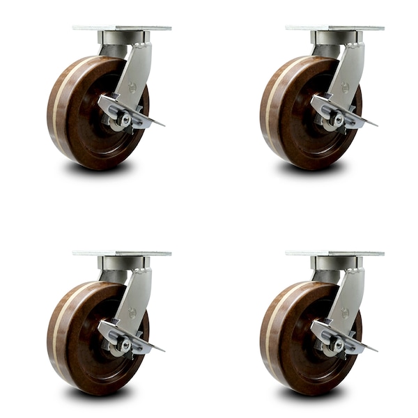10 Inch Heavy Duty High Temp Phenolic Swivel Caster Set with Brakes SCC, 4PK